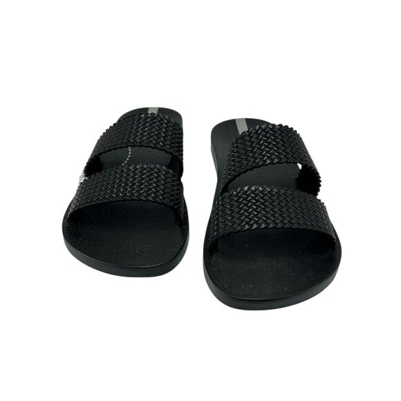 IPANEMA Dual Strap Slide Sandals Sz 5 Black Textured Recyclable Rubber Beachwear - Picture 4 of 7